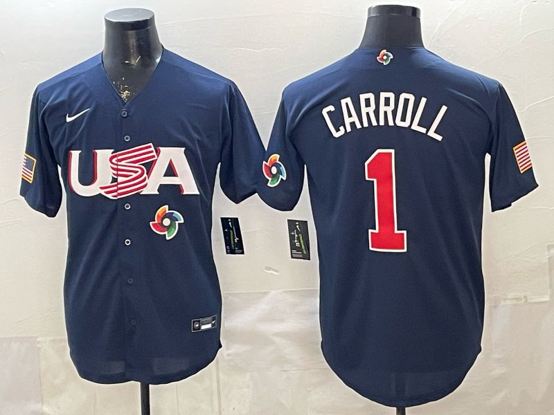 Men 2026 World Cub USA #1 Carroll Blue Nike MLB Jersey style 07